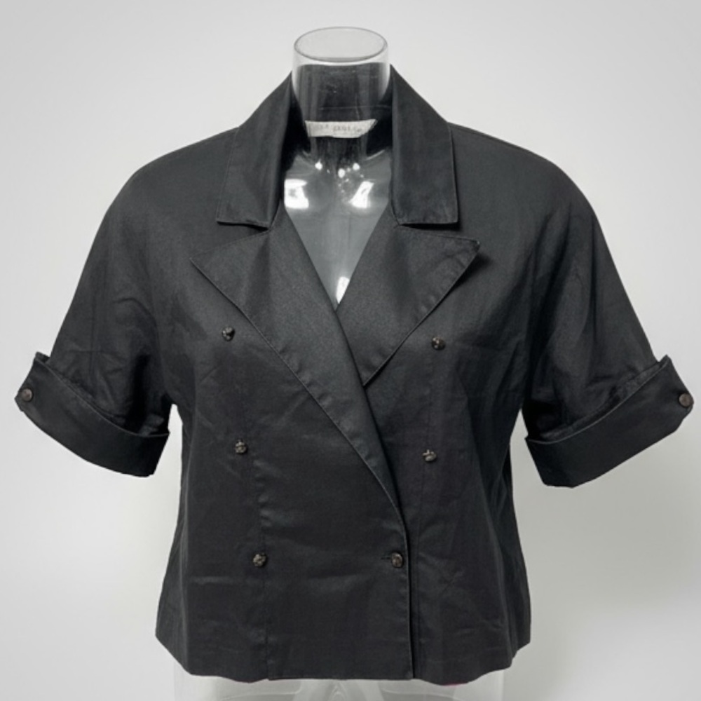Black Double-Breasted Button-Down Shirt Jacket